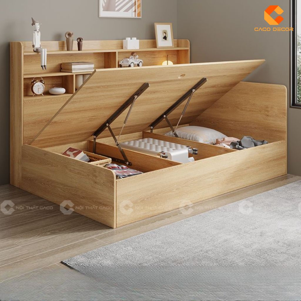 Giường Gỗ Công Nghiệp GN122 Tích Hợp Kệ Trang Trí Đầu Giường, Siêu Tiện Dụng 5